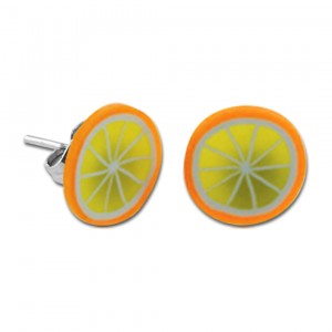 Slice Orange UV Fimo Acrylic Child Earrings Ear Studs Pair