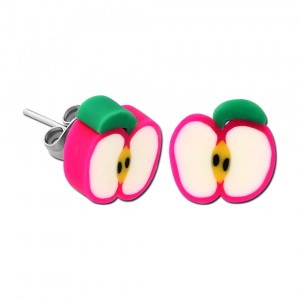 Ohrringe Kind Stud Acryl Fimo UV Apfel Scheibe