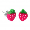 Strawberry UV Fimo Acrylic Child Earrings Ear Studs Pair