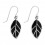 Flat Black Onyx Tree Leaves 316L Steel Hanging Earrings Ear Pair