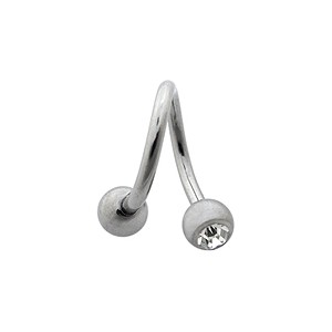 Twisted / Helix 316L Surgical Steel Barbell w/ Two White Strass