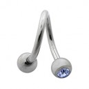 Twisted / Helix 316L Surgical Steel Barbell w/ Two Light Blue Strass