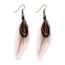 White/Brown Long Feather 316L Steel Earrings Ear Studs Pair