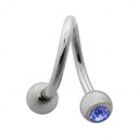 Twisted / Helix 316L Surgical Steel Barbell w/ Two Dark Blue Strass
