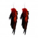 Red Dots Black Long Feather 316L Steel Earrings Ear Studs Pair