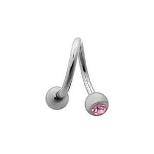 Twisted / Helix 316L Surgical Steel Barbell w/ Two Pink Strass