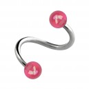 Pink Shimmering Acrylic Helix Piercing Twisted Ring w/ Balls