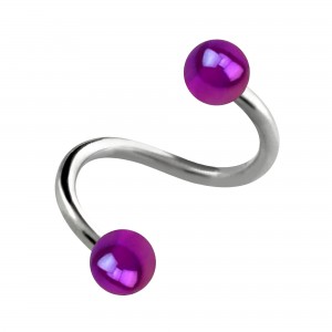 Purple Shimmering Acrylic Helix Piercing Twisted Ring w/ Balls
