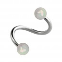 White Shimmering Acrylic Helix Piercing Twisted Ring w/ Balls