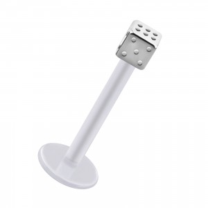 Labret- / Tragus-Piercing Stecker Bioflex PTFE Weiß Würfel Stahl 316L
