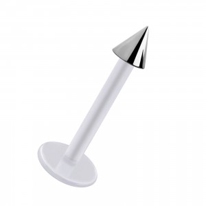 Labret- / Tragus-Piercing Stecker Bioflex PTFE Weiß Spitze Stahl 316L