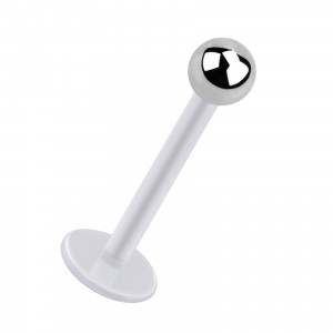 Labret- / Tragus-Piercing Stecker Bioflex PTFE Weiß Kugel Stahl 316L