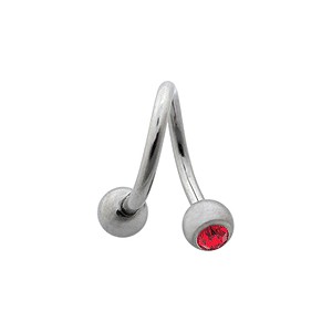 Twisted / Helix 316L Surgical Steel Barbell w/ Two Red Strass