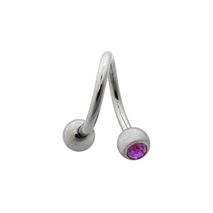 Twisted / Helix 316L Surgical Steel Barbell w/ Two Purple Strass