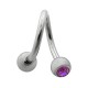 Twisted / Helix 316L Surgical Steel Barbell w/ Two Purple Strass