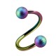 Rainbow Anodized Shiny Effect Twisted/Helix Piercing Barbell w/ Balls