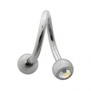 Twisted / Helix 316L Surgical Steel Barbell w/ Two Rainbow Strass