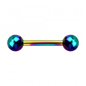 Rainbow Anodized Nipple Barbell Ring w/ Balls