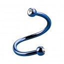 Helix Blue Anodized Twisted Barbell Ring w/ Two 2.5mm Little White Strass