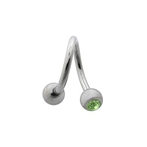 Twisted / Helix 316L Surgical Steel Barbell w/ Two Light Green Strass