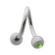 Twisted / Helix 316L Surgical Steel Barbell w/ Two Light Green Strass
