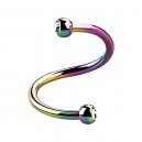 Helix Rainbow Anodized Twisted Barbell Ring w/ Two 2.5mm Little White Strass