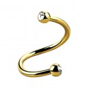 Helix- / Spiral-Piercing Eloxiert Golden Zwei 2.5 mm Wei&szlig;e Kleine Strass