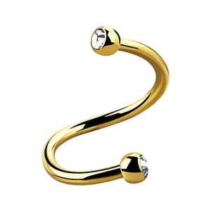 Piercing Spirale / Helix Eloxiert Golden Zwei 2.5 mm Weiße Kleine Strass