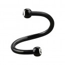 Helix- / Spiral-Piercing Eloxiert Schwarz Zwei 2.5 mm Weiße Kleine Strass