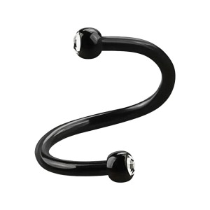 Helix- / Spiral-Piercing Eloxiert Schwarz Zwei 2.5 mm Wei&szlig;e Kleine Strass