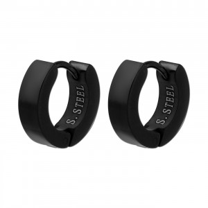 Black Anodized Squared Edge Large Ring 316L Steel Earrings Ear Pair