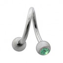 Twisted / Helix 316L Surgical Steel Barbell w/ Two Turquoise Strass