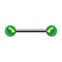 Green Shimmering Effect Acrylic Two Balls Nipple Barbell Ring
