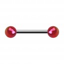 Pink Shimmering Effect Acrylic Two Balls Nipple Barbell Ring