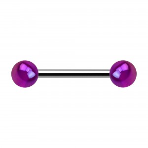 Purple Shimmering Effect Acrylic Two Balls Nipple Barbell Ring