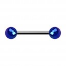 Blue Shimmering Effect Acrylic Two Balls Nipple Barbell Ring