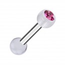 PTFE Transparent Two Balls Cartilage Piercing Ring w/ Pink Strass