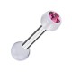 PTFE Transparent Two Balls Cartilage Piercing Ring w/ Pink Strass