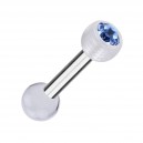 PTFE Transparent Two Balls Cartilage Piercing Ring w/ Light Blue Strass