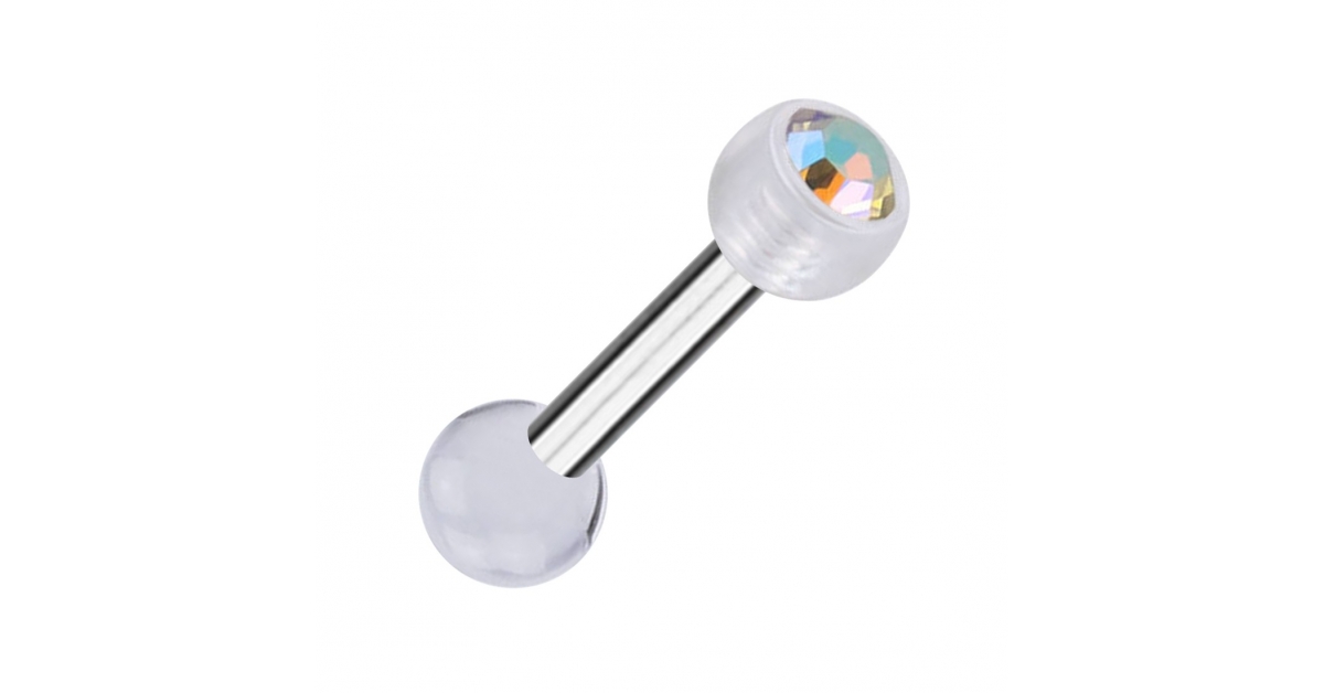 Piercing Cartilage Deux Boules Transparentes PTFE Strass Multicolore