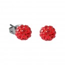 Red Crystal Ball 316L Surgical Steel Earrings Ear Pair