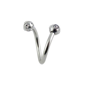 Twisted / Helix 316L Surgical Steel Barbell w/ 5 White Strass