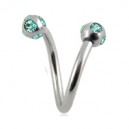 Twisted / Helix 316L Surgical Steel Barbell w/ 5 Turquoise Strass
