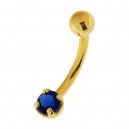 Piercing Ombligo Oro Amarillo de 14K Zirconia 4 Garras Azul Marino