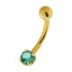 Aqua Blue 4 Claws Zirconia 14K Yellow Gold Belly Button Ring
