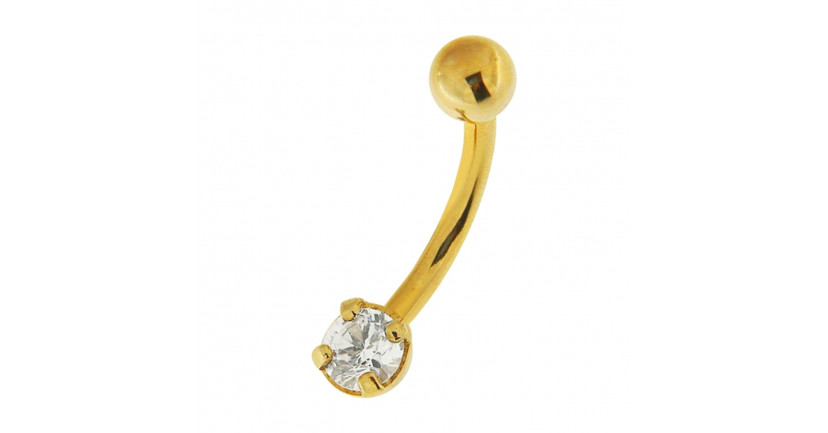 Piercing Nombril Or Jaune 14K Zircone 4 Griffes Blanc
