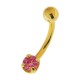 Pink 4 Claws Zirconia 14K Yellow Gold Belly Button Ring
