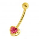 Piercing Ombligo Oro Amarillo de 14K Zirconia Corazón 4 mm Rosa