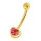 Pink 4mm Heart Zirconia 14K Yellow Gold Belly Button Ring