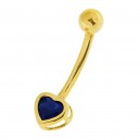 Piercing Ombligo Oro Amarillo de 14K Zirconia Corazón 4 mm Azul Marino